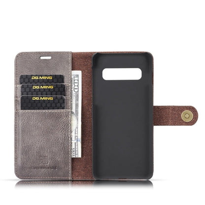 DG.MING Crazy Horse Texture Flip Detachable Magnetic Leather Case for Samsung Galaxy S10, with Holder & Card Slots & Wallet(Grey)