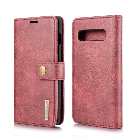 DG.MING Coque en cuir magnétique détachable à rabat avec texture Crazy Horse pour Samsung Galaxy S10, avec support, fentes pour cartes et portefeuille (rouge)