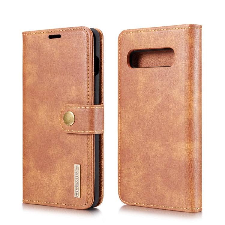 DG.MING Étui en cuir amovible magnétique à rabat texturé Crazy Horse pour Samsung Galaxy S10, avec support, fentes pour cartes et portefeuille (marron)