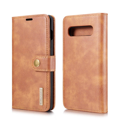 DG.MING Étui en cuir amovible magnétique à rabat texturé Crazy Horse pour Samsung Galaxy S10, avec support, fentes pour cartes et portefeuille (marron)