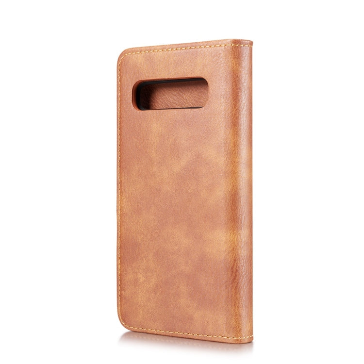 DG.MING Étui en cuir amovible magnétique à rabat texturé Crazy Horse pour Samsung Galaxy S10, avec support, fentes pour cartes et portefeuille (marron)