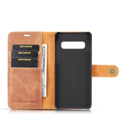 DG.MING Étui en cuir amovible magnétique à rabat texturé Crazy Horse pour Samsung Galaxy S10, avec support, fentes pour cartes et portefeuille (marron)