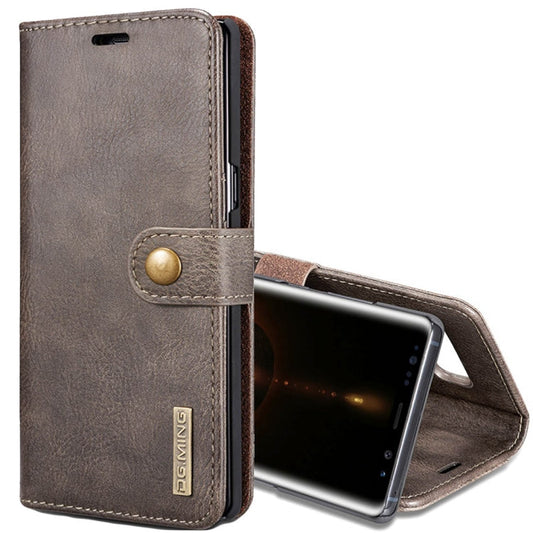DG.MING pour Galaxy Note 8 Étui de protection magnétique amovible à rabat horizontal avec texture Crazy Horse, support, fentes pour cartes et portefeuille (gris)