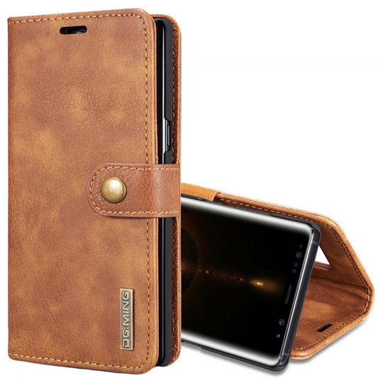 DG.MING pour Galaxy Note 8 Étui de protection magnétique amovible à rabat horizontal en cuir grain de cheval avec support, fentes pour cartes et porte-monnaie (marron)
