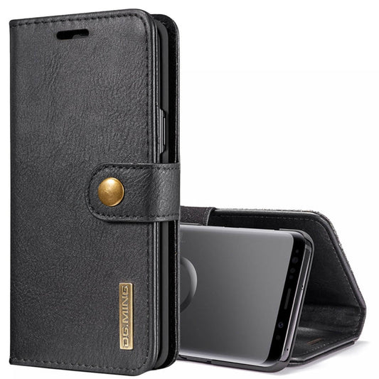 DG.MING pour Galaxy S9 Étui de protection magnétique détachable à rabat horizontal en texture Crazy Horse avec support, fentes pour cartes et portefeuille (Noir)