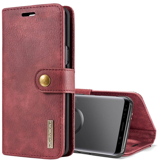 DG.MING pour Galaxy S9 Étui de protection magnétique détachable à rabat horizontal en cuir texturé "Crazy Horse" avec support, fentes pour cartes et portefeuille (rouge)