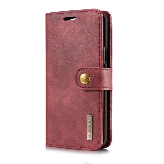 DG.MING pour Galaxy S9 Étui de protection magnétique détachable à rabat horizontal en cuir texturé "Crazy Horse" avec support, fentes pour cartes et portefeuille (rouge)