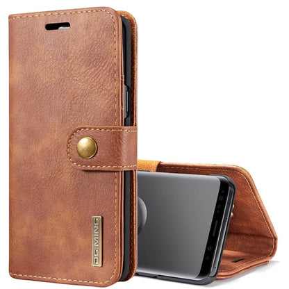 DG.MING pour Galaxy S9 Étui de protection magnétique détachable à rabat horizontal en cuir texturé style cheval fou avec support, fentes pour cartes et portefeuille (marron)