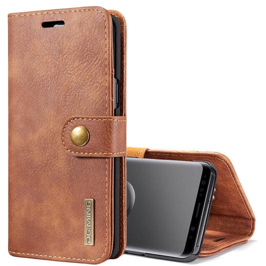 DG.MING pour Galaxy S9 Étui de protection magnétique détachable à rabat horizontal en cuir texturé style cheval fou avec support, fentes pour cartes et portefeuille (marron)
