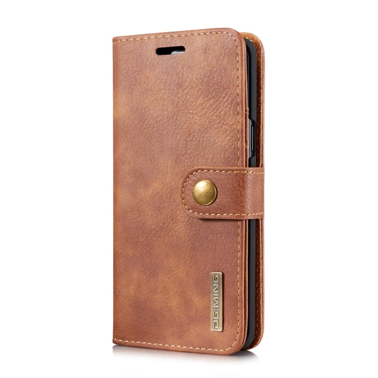 DG.MING pour Galaxy S9 Étui de protection magnétique détachable à rabat horizontal en cuir texturé style cheval fou avec support, fentes pour cartes et portefeuille (marron)