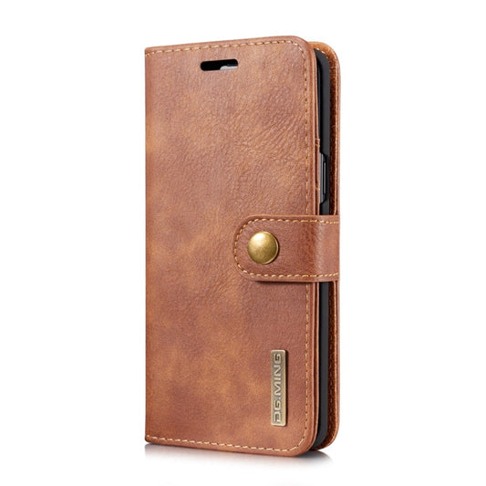 DG.MING pour Galaxy S9 Étui de protection magnétique détachable à rabat horizontal en cuir texturé style cheval fou avec support, fentes pour cartes et portefeuille (marron)