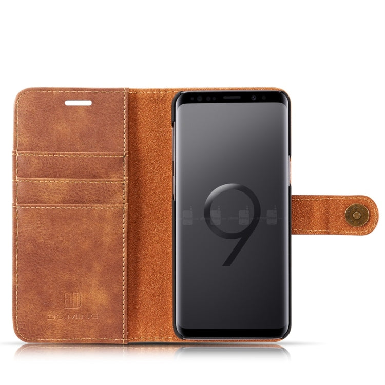 DG.MING pour Galaxy S9 Étui de protection magnétique détachable à rabat horizontal en cuir texturé style cheval fou avec support, fentes pour cartes et portefeuille (marron)