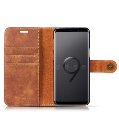 DG.MING pour Galaxy S9 Étui de protection magnétique détachable à rabat horizontal en cuir texturé style cheval fou avec support, fentes pour cartes et portefeuille (marron)