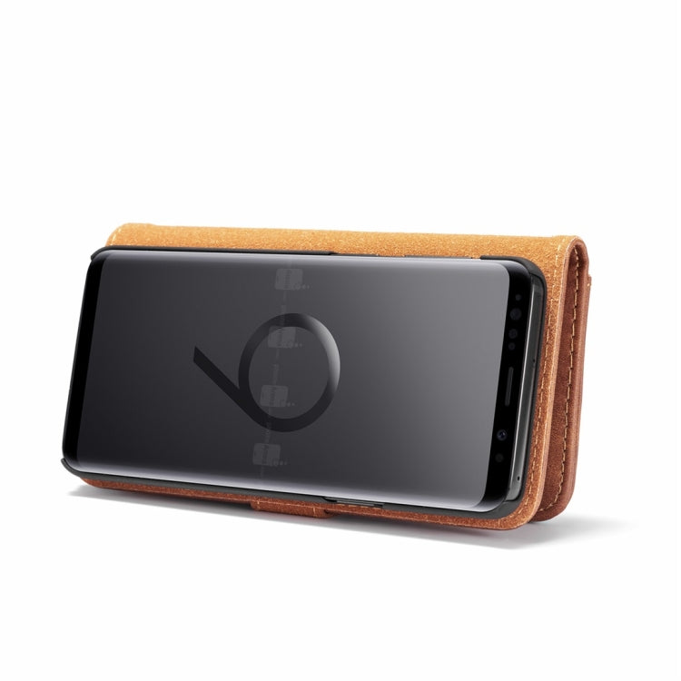 DG.MING pour Galaxy S9 Étui de protection magnétique détachable à rabat horizontal en cuir texturé style cheval fou avec support, fentes pour cartes et portefeuille (marron)