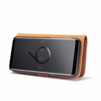 DG.MING pour Galaxy S9 Étui de protection magnétique détachable à rabat horizontal en cuir texturé style cheval fou avec support, fentes pour cartes et portefeuille (marron)