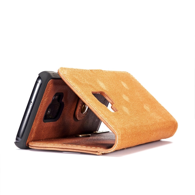 DG.MING pour Galaxy S9 Étui de protection magnétique détachable à rabat horizontal en cuir texturé style cheval fou avec support, fentes pour cartes et portefeuille (marron)