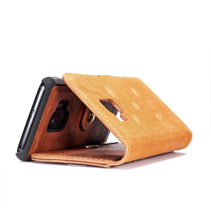DG.MING pour Galaxy S9 Étui de protection magnétique détachable à rabat horizontal en cuir texturé style cheval fou avec support, fentes pour cartes et portefeuille (marron)
