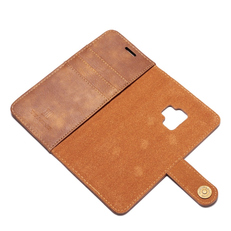 DG.MING pour Galaxy S9 Étui de protection magnétique détachable à rabat horizontal en cuir texturé style cheval fou avec support, fentes pour cartes et portefeuille (marron)
