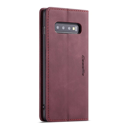 CaseMe-013 Multifunctional Retro Frosted Horizontal Flip Leather Case for Galaxy S10, with Card Slot & Holder & Wallet (Wine Red)