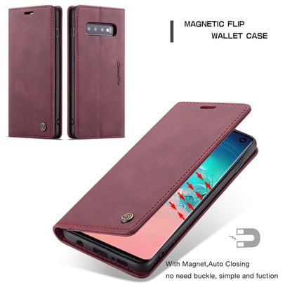 CaseMe-013 Multifunctional Retro Frosted Horizontal Flip Leather Case for Galaxy S10, with Card Slot & Holder & Wallet (Wine Red)
