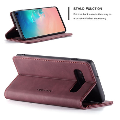 CaseMe-013 Multifunctional Retro Frosted Horizontal Flip Leather Case for Galaxy S10, with Card Slot & Holder & Wallet (Wine Red)
