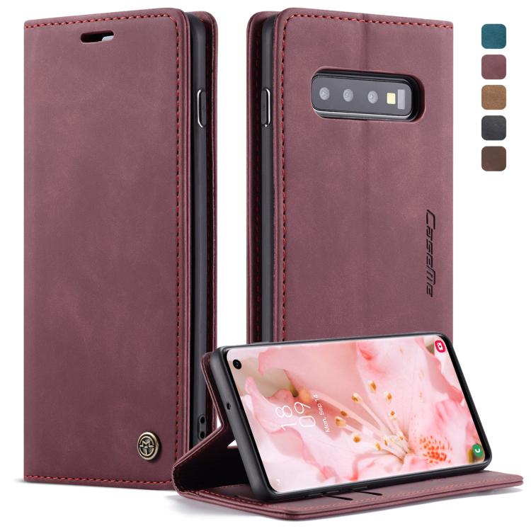 CaseMe-013 Multifunctional Retro Frosted Horizontal Flip Leather Case for Galaxy S10, with Card Slot & Holder & Wallet (Wine Red)