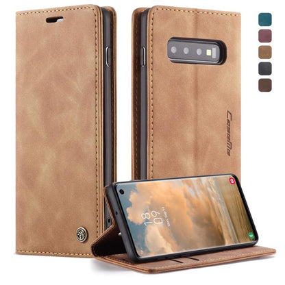 CaseMe-013 Multifunctional Retro Frosted Horizontal Flip Leather Case for Galaxy S10, with Card Slot & Holder & Wallet (Brown)