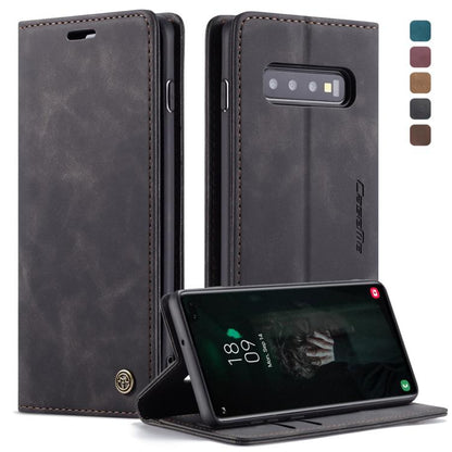 CaseMe-013 Multifunctional Retro Frosted Horizontal Flip Leather Case for Galaxy S10 Plus, with Card Slot & Holder & Wallet (Black)