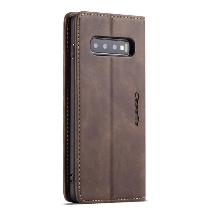 Coque en cuir à rabat horizontal dépoli rétro multifonctionnel CaseMe-013 pour Galaxy S10 Plus, avec fente pour cartes, support et portefeuille (Café)