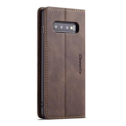 Coque en cuir à rabat horizontal dépoli rétro multifonctionnel CaseMe-013 pour Galaxy S10 Plus, avec fente pour cartes, support et portefeuille (Café)