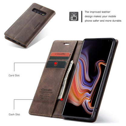 Coque en cuir à rabat horizontal dépoli rétro multifonctionnel CaseMe-013 pour Galaxy S10 Plus, avec fente pour cartes, support et portefeuille (Café)