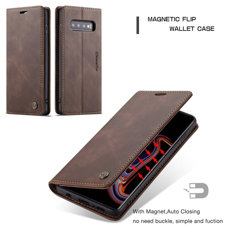 Coque en cuir à rabat horizontal dépoli rétro multifonctionnel CaseMe-013 pour Galaxy S10 Plus, avec fente pour cartes, support et portefeuille (Café)