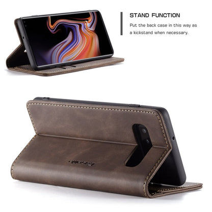 Coque en cuir à rabat horizontal dépoli rétro multifonctionnel CaseMe-013 pour Galaxy S10 Plus, avec fente pour cartes, support et portefeuille (Café)