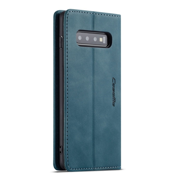 Étui en cuir à rabat horizontal dépoli rétro multifonction CaseMe-013 pour Galaxy S10 Plus, avec fente pour carte, support et portefeuille (bleu)