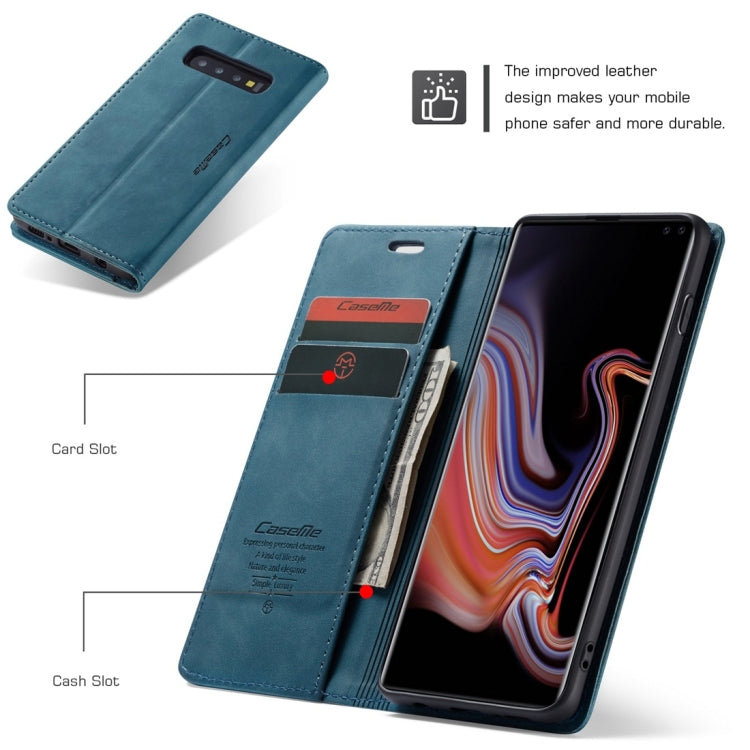 Étui en cuir à rabat horizontal dépoli rétro multifonction CaseMe-013 pour Galaxy S10 Plus, avec fente pour carte, support et portefeuille (bleu)