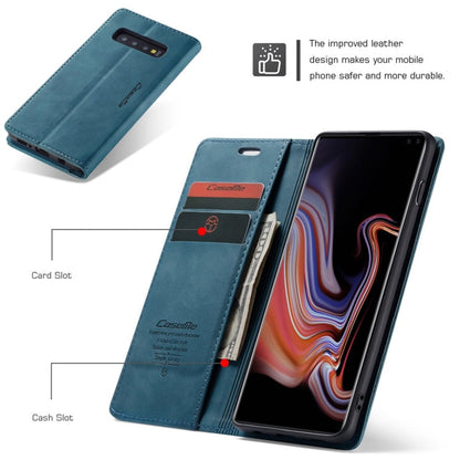 Étui en cuir à rabat horizontal dépoli rétro multifonction CaseMe-013 pour Galaxy S10 Plus, avec fente pour carte, support et portefeuille (bleu)