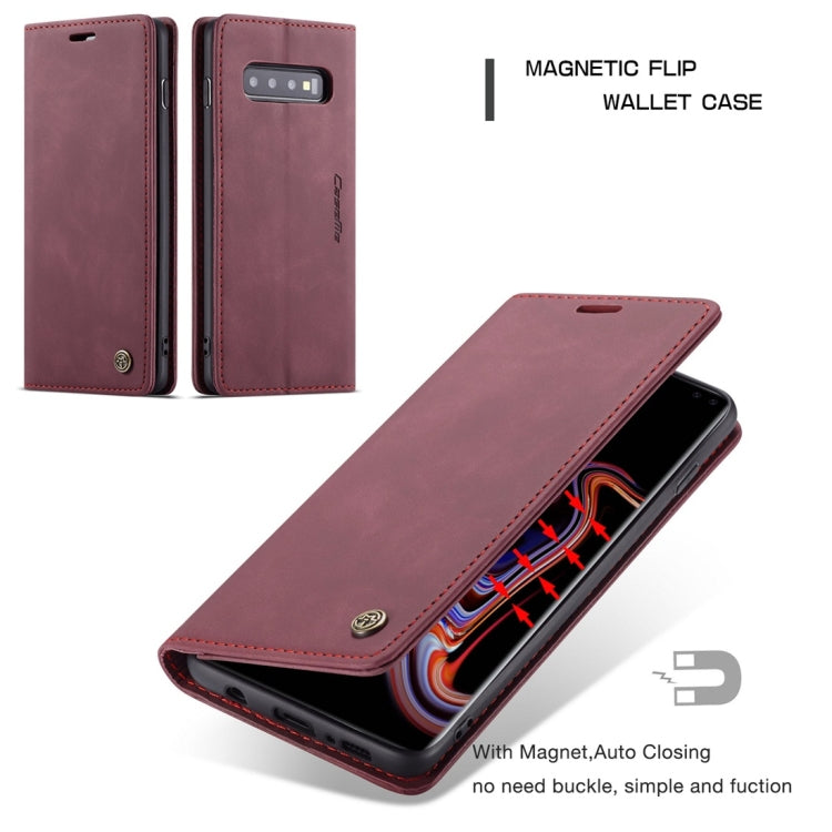 CaseMe-013 Multifunctional Retro Frosted Horizontal Flip Leather Case for Galaxy S10 Plus, with Card Slot & Holder & Wallet (Wine Red)