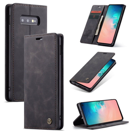 Coque en cuir à rabat horizontal dépoli rétro multifonctionnel CaseMe-013 pour Galaxy S10 E, avec fente pour carte, support et portefeuille (noir)