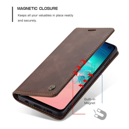 CaseMe-013 Multifunctional Retro Frosted Horizontal Flip Leather Case for Galaxy S10 E, with Card Slot & Holder & Wallet (Coffee)
