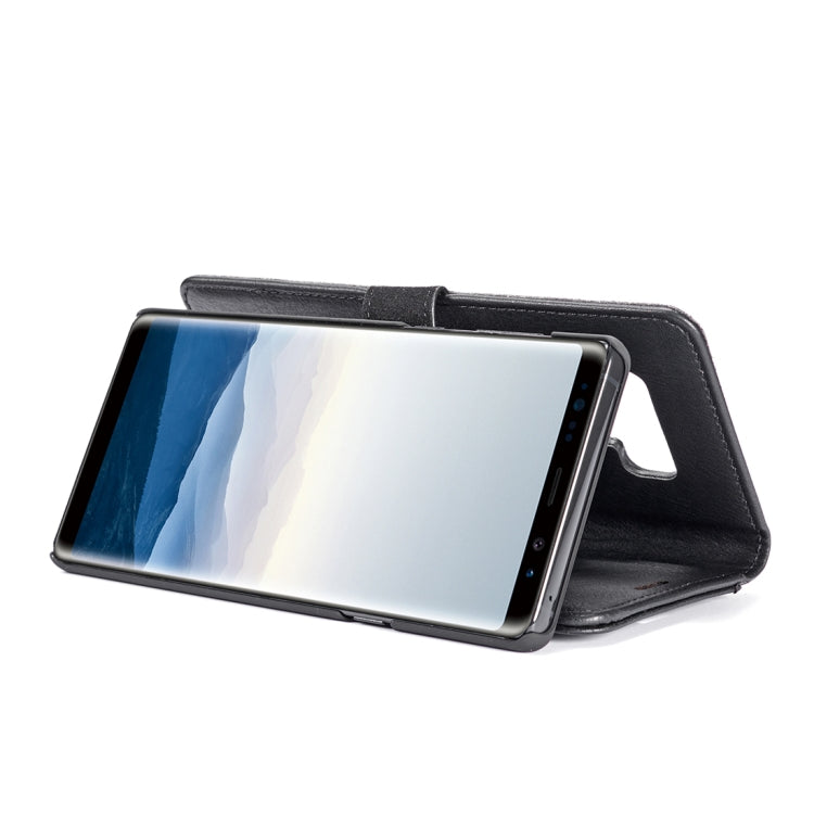 DG.MING Étui en cuir magnétique détachable à rabat avec texture Crazy Horse pour Galaxy Note 9, avec support, fentes pour cartes et portefeuille (noir)