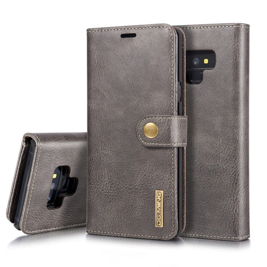 Étui en cuir DG.MING Crazy Horse Texture à rabat et magnétique détachable pour Galaxy Note 9, avec support, fentes pour cartes et portefeuille (Gris)