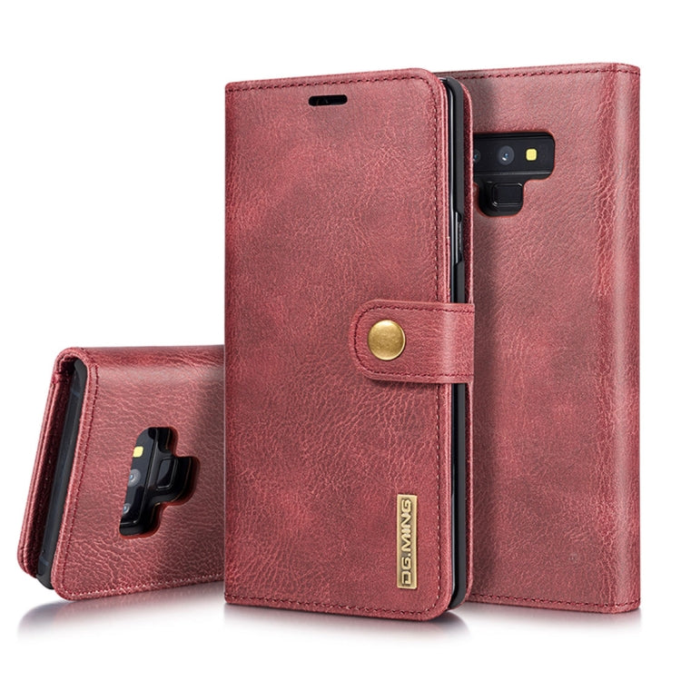 DG.MING Étui en cuir magnétique détachable à rabat avec texture Crazy Horse pour Galaxy Note 9, avec support, emplacements pour cartes et portefeuille (rouge)