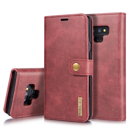 DG.MING Étui en cuir magnétique détachable à rabat avec texture Crazy Horse pour Galaxy Note 9, avec support, emplacements pour cartes et portefeuille (rouge)