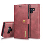 DG.MING Étui en cuir magnétique détachable à rabat avec texture Crazy Horse pour Galaxy Note 9, avec support, emplacements pour cartes et portefeuille (rouge)