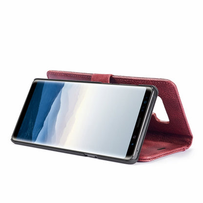 DG.MING Étui en cuir magnétique détachable à rabat avec texture Crazy Horse pour Galaxy Note 9, avec support, emplacements pour cartes et portefeuille (rouge)