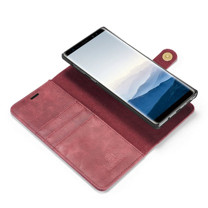 DG.MING Étui en cuir magnétique détachable à rabat avec texture Crazy Horse pour Galaxy Note 9, avec support, emplacements pour cartes et portefeuille (rouge)