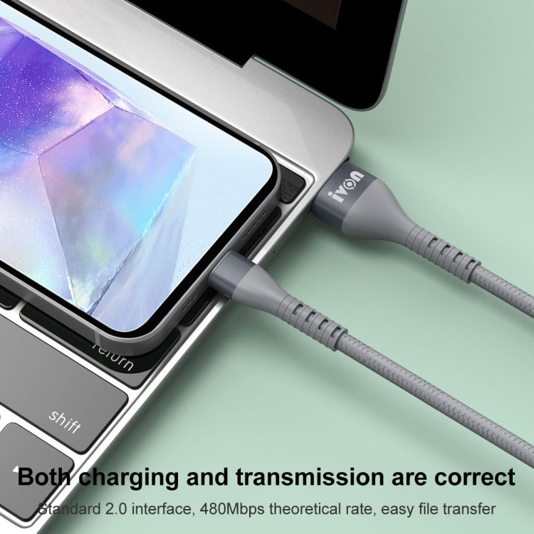 IVON CA92 2.4A Max USB to Micro USB Rubber Fast Charging Data Cable, Length: 1.5m (Grey)