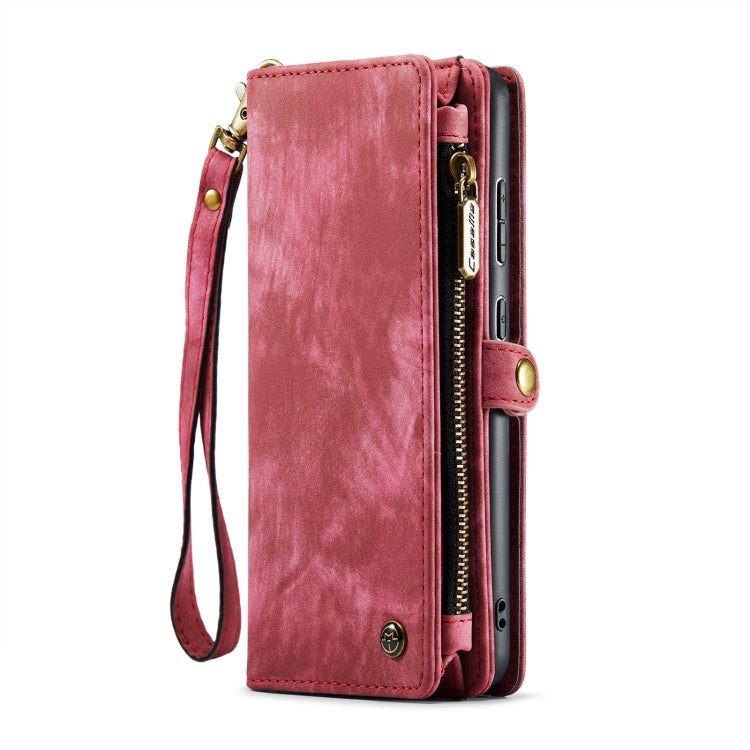 CaseMe-008 Detachable Multifunctional Retro Frosted Horizontal Flip Leather Case for Galaxy A20 / M10S, with Card Slot & Holder & Zipper Wallet & Photo Frame(Red)