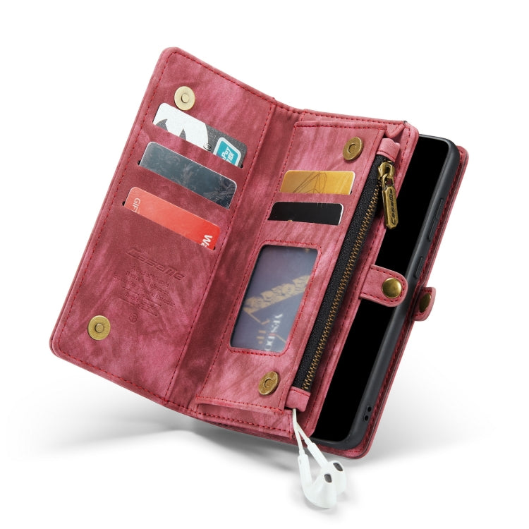 CaseMe-008 Detachable Multifunctional Retro Frosted Horizontal Flip Leather Case for Galaxy A20 / M10S, with Card Slot & Holder & Zipper Wallet & Photo Frame(Red)