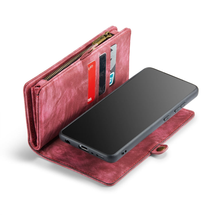 CaseMe-008 Detachable Multifunctional Retro Frosted Horizontal Flip Leather Case for Galaxy A20 / M10S, with Card Slot & Holder & Zipper Wallet & Photo Frame(Red)